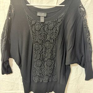 Lane Bryant Black Crochet Accent Blouse